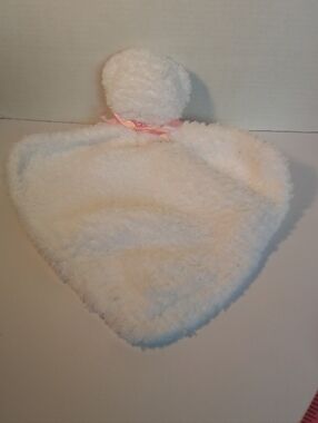 White Bear With Pink Ribbon Lovey Security Blanket No Face